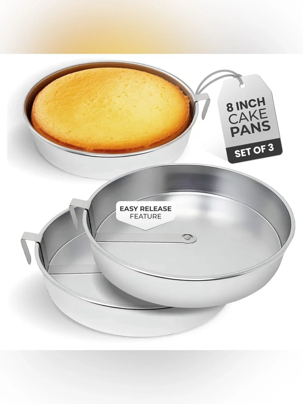 Aunt Shannon’s kitchen 8 inch round cake pans ,3 pack silver cake pan